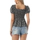 thumbnail image 3 of INSPIRE CHIC Blusa Floral para Mujer de Regreso a Clases Cuello Corazón Manga Corta Abullonada Top Peplum Fruncido Negro Floral S, 3 of 6