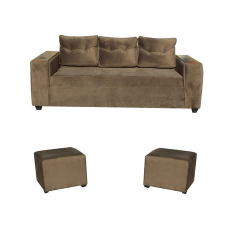 Almore - Sofa Wilson 3C + 2 Pouf Café