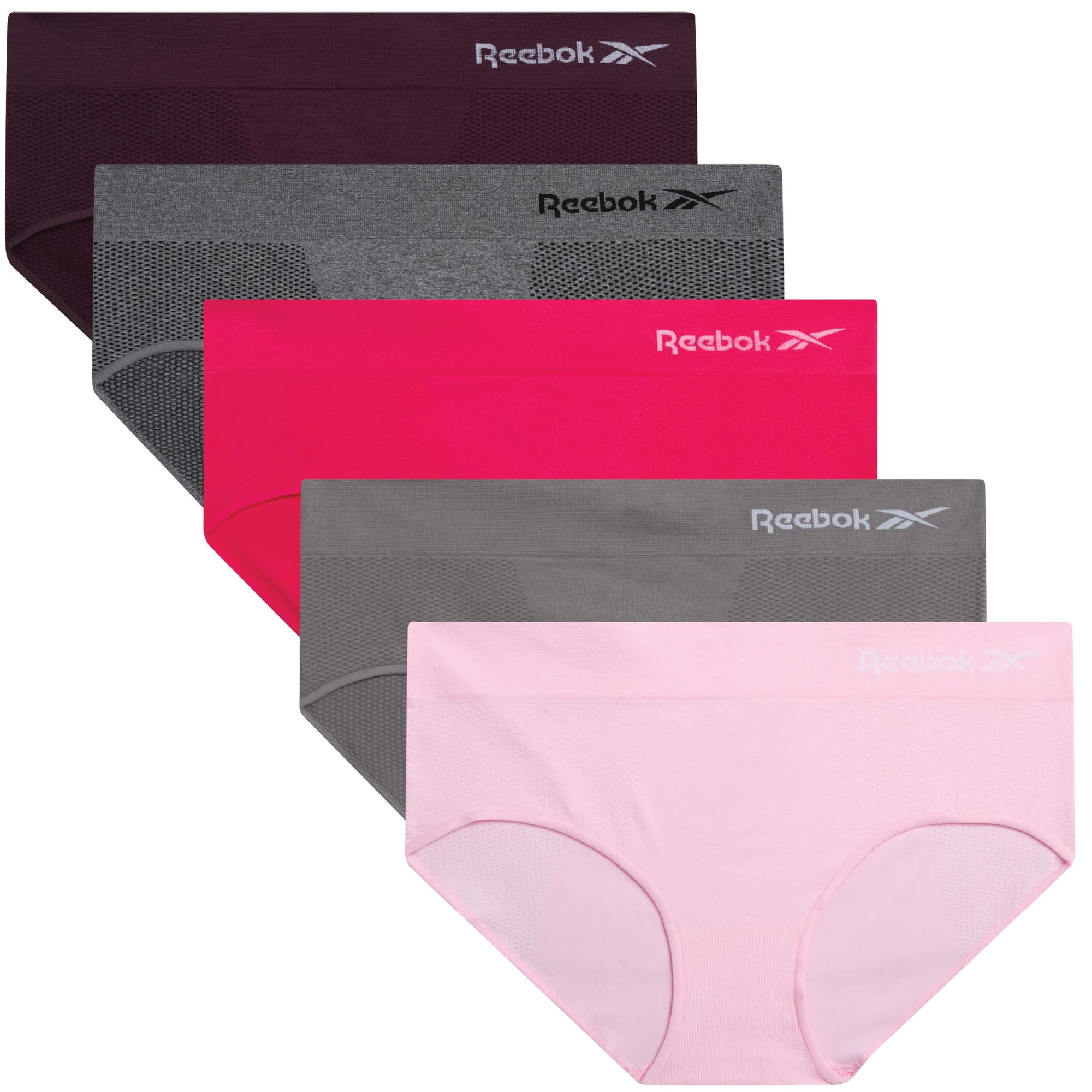 Pack De 5 Braguitas Hipster Reebok Para Mujer, Talla Grande, Gris Jaspeado