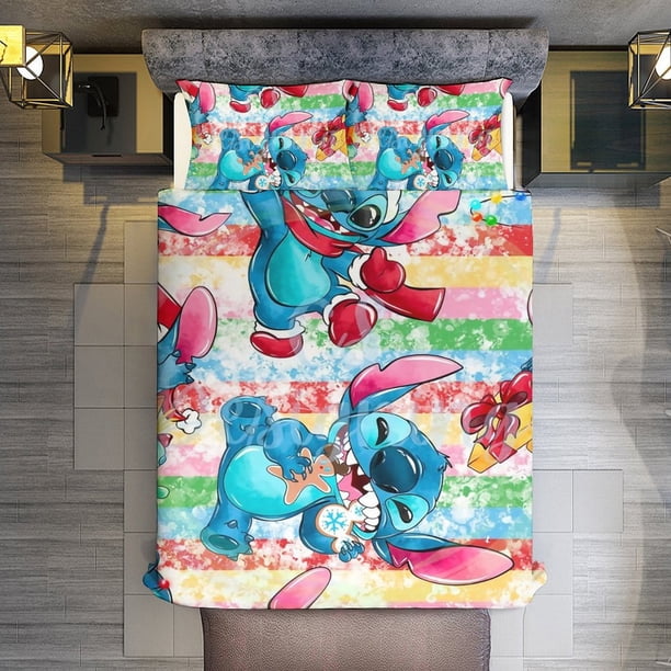 Merry Christmas Stitch 3 Pieces Duvet Cover Set Full Size Super Soft Fade Resistant Microfiber