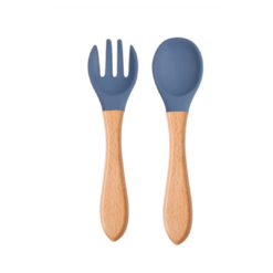 Irm - Set De Cuchara Y Tenedor Silicona Para Bebe Azul