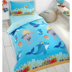 Milsleep - Sea Life Blue Dolphins & Shark Ropa De Cama Para Niños Funda Nórdica / Edredón Cama Twin