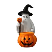 Magideal - Estatua De Fantasma Y Calabaza De Halloween, Decoración De Escritorio, Accesorios De Jardinería Coleccionables, Adorno Multifuncional, 8 X 13 X 16 Cm Blanco