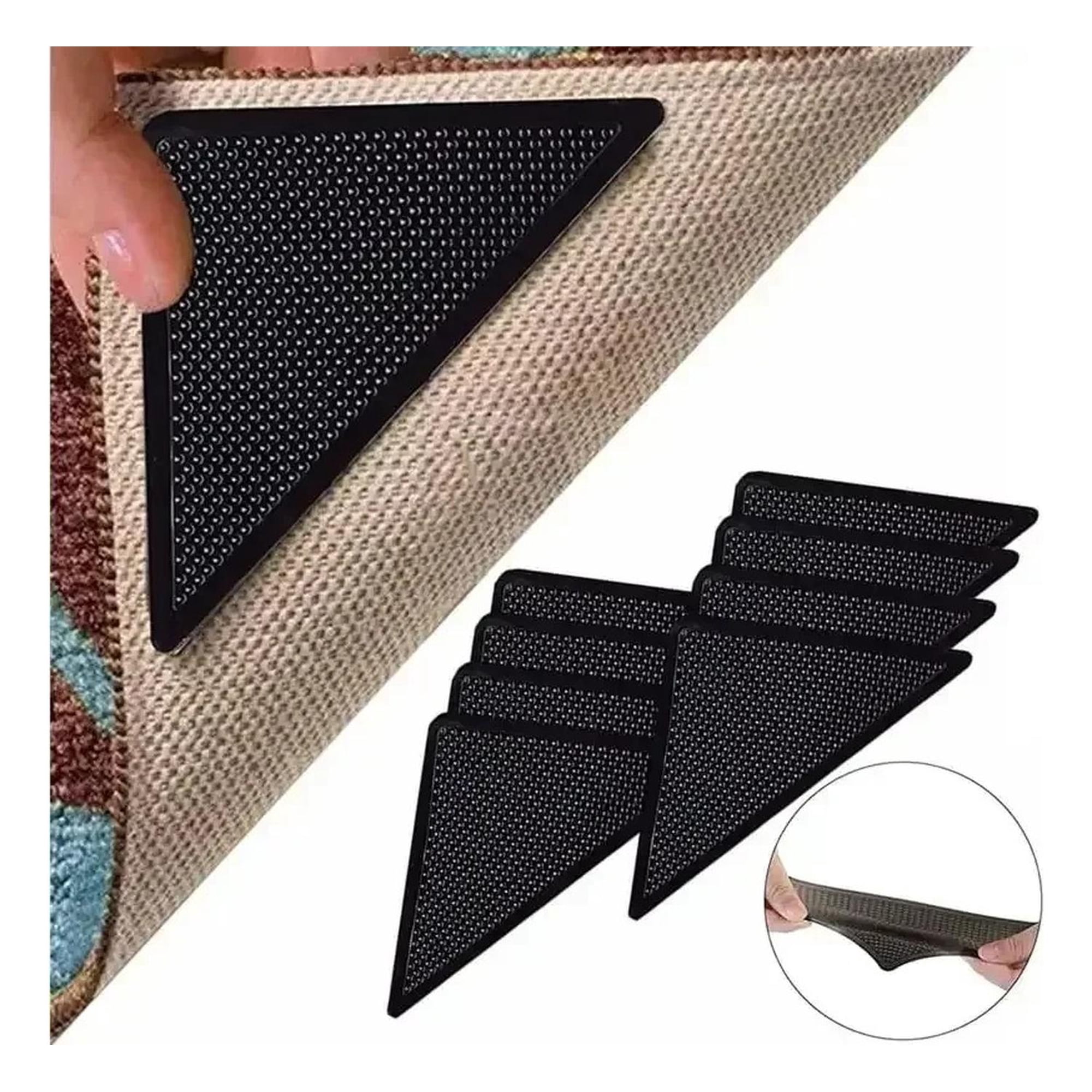 Tgs Home - Sujetadores Antideslizantes Alfombra Reutilizables 4pcs Negro Antideslizante Triangular