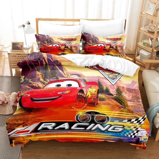 Lightning Mc-Queen 3 PCS Comforter Set with 2 Pillowcases,Lightning Mc-Queen Bedding Set Sheet Set for Kids Adults,All Season Lightweight