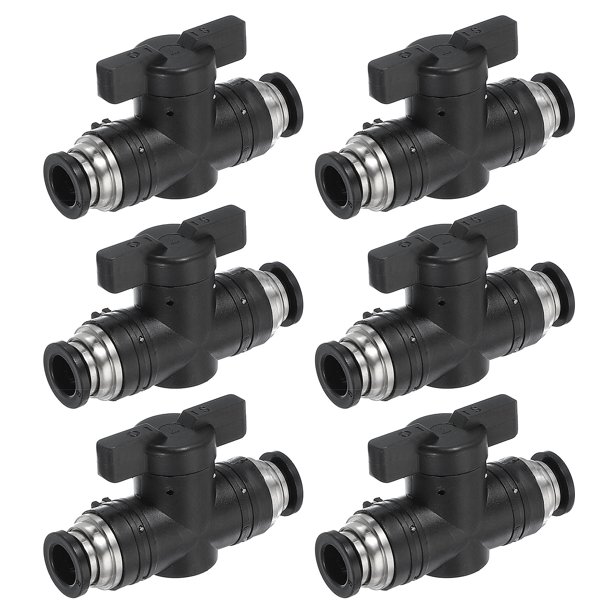 Uxcell 8mm (3/10") Válvula de bola de accesorios de conexión rápida, 6 piezas 0-60 grados BUC Válvula de control de flujo de aire Conectores rectos rápidos para sistema neumático de tuberías, negro