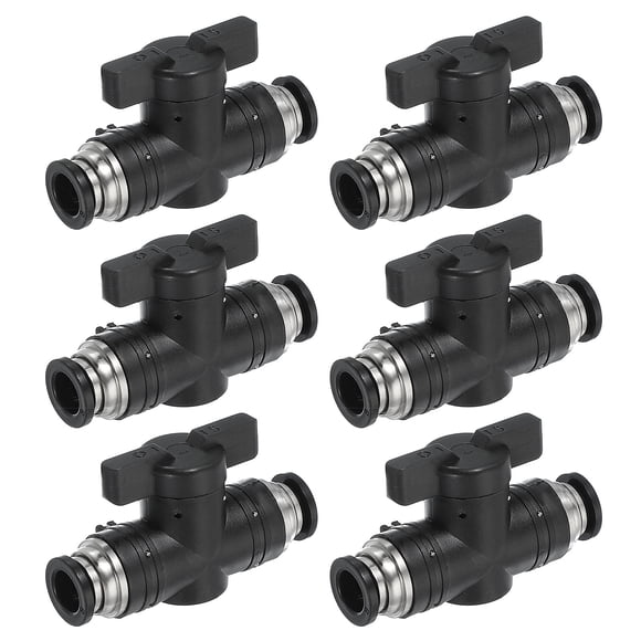 Uxcell 8mm (3/10") Válvula de bola de accesorios de conexión rápida, 6 piezas 0-60 grados BUC Válvula de control de flujo de aire Conectores rectos rápidos para sistema neumático de tuberías, negro