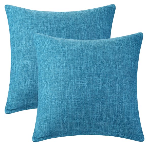 REGALWOVEN Fundas de Cojín Decorativas de Lino para Casa de Campo, Juego de 2 Fundas de Cojín Cuadradas Rústicas para Sofá Hogar, Azul 16" x 16"
