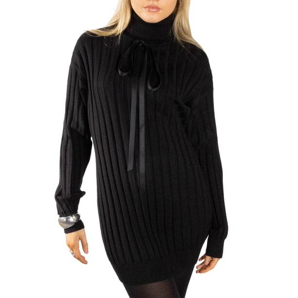 Jess por Meiko Vestido de Mujer Manga Larga Cuello Alto Vestido Suéter de Punto Trenzado XS Negro