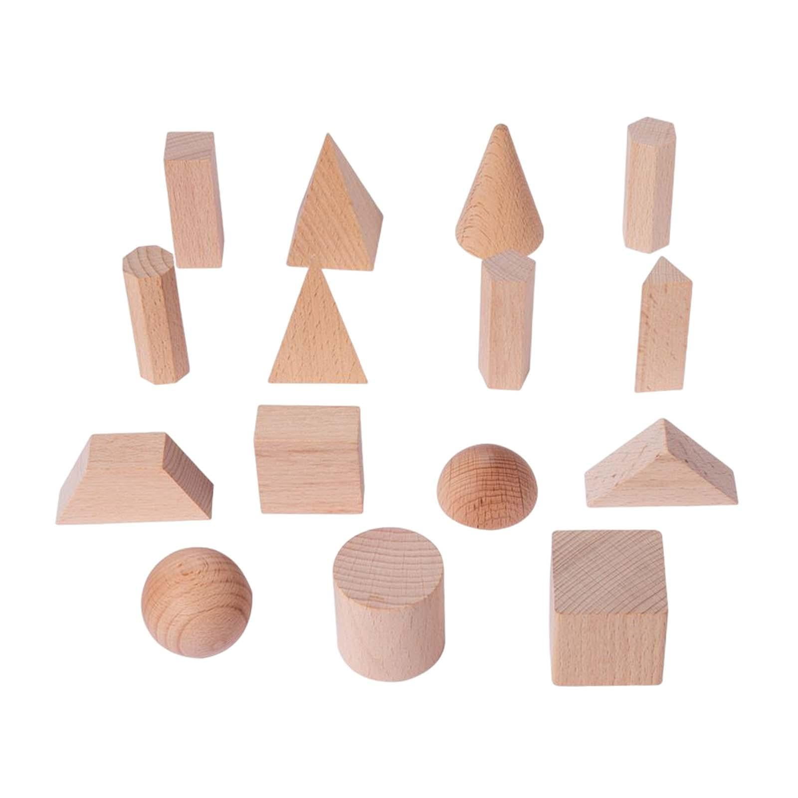 Magideal - 15 Uds. De Bloques Sólidos Geométricos De Madera, Juguete Educativo Montessori, Juguete Apilable De Formas 3d Para Niños Pequeños A Partir De 2 Años,
