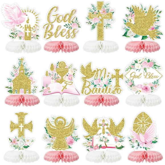 Centros de mesa en forma de panal para decoración de fiestas, bautizos, 12 unidades, color rosa