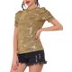 thumbnail image 1 of INSPIRE CHIC Camiseta Casual de Mujer con Brillo, Cuello Redondo, Manga Abullonada, Elástica, Talla XL, Dorado, 1 of 7