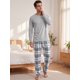 thumbnail image 2 of INSPIRE CHIC Conjunto de Pijama de Manga Larga para Hombre de Color Sólido y Pantalones a Cuadros XL Gris Claro, 2 of 5