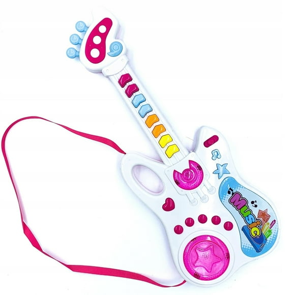 Pack X 3 Guitarra C Luz Y Función Música Y Melodías 8 Teclas Correa Rosa Blanco