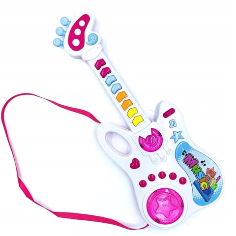 Genérico - Pack X 3 Guitarra C Luz Y Función Música Y Melodías 8 Teclas Correa Rosa Blanco