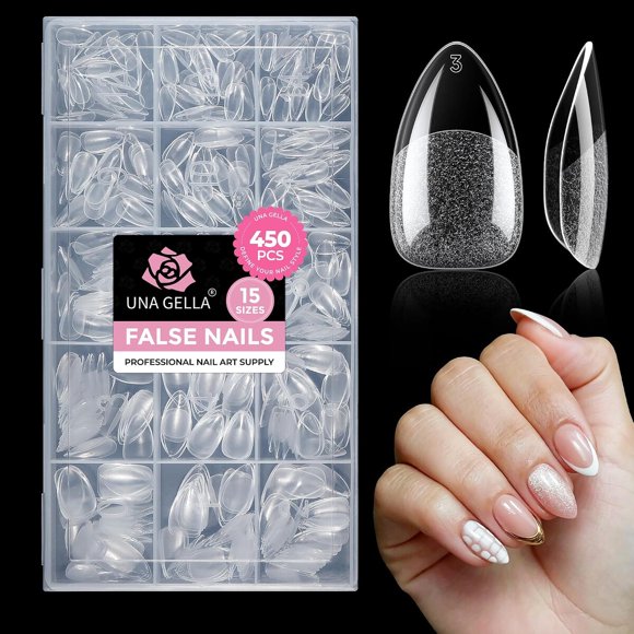UNA GELLA Short Almond Nail Tips 450PCS Fake Acrylic Nail Tips