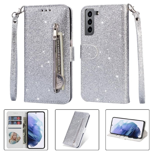 Funda para FOXDOCK Elegante funda Samsung Galaxy S21 Plus 5G Glitter con cremallera-Ideal para el uso diario