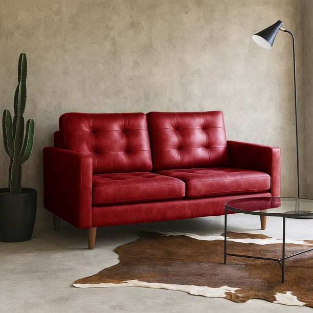 Sofa Napoles 2 C Cuero Kentucky Rojo