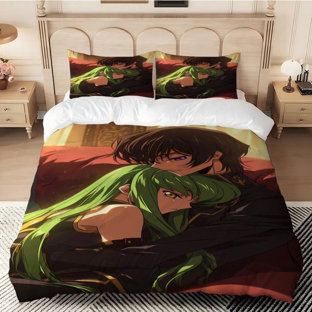 3pcs Code Geass Green And Brown Sofa-Themed Bedding Set Including 1 Duvet Cover And 2 Pillowcases
