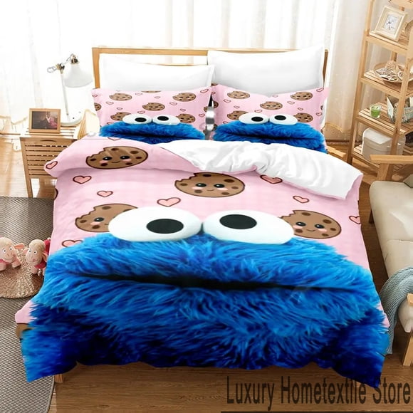 Cookie Cartoon Monster Bedding Set,Duvet Cover Bed Set Quilt Cover Pillowcase, Boys Girls Adults Bed Sheets