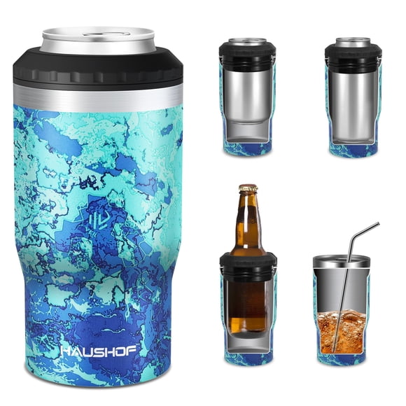 Can Cooler HAUSHOF 4 en 1, aislante, 12 onzas, camuflaje azul