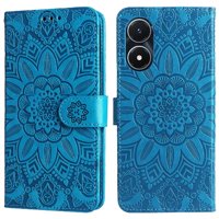 Funda Tipo Cartera Foxdock Para Vivo Y02S , Diseño Girasol En Relieve, Cuero Pu, Cierre Magnético, Soporte Y Tarjetero