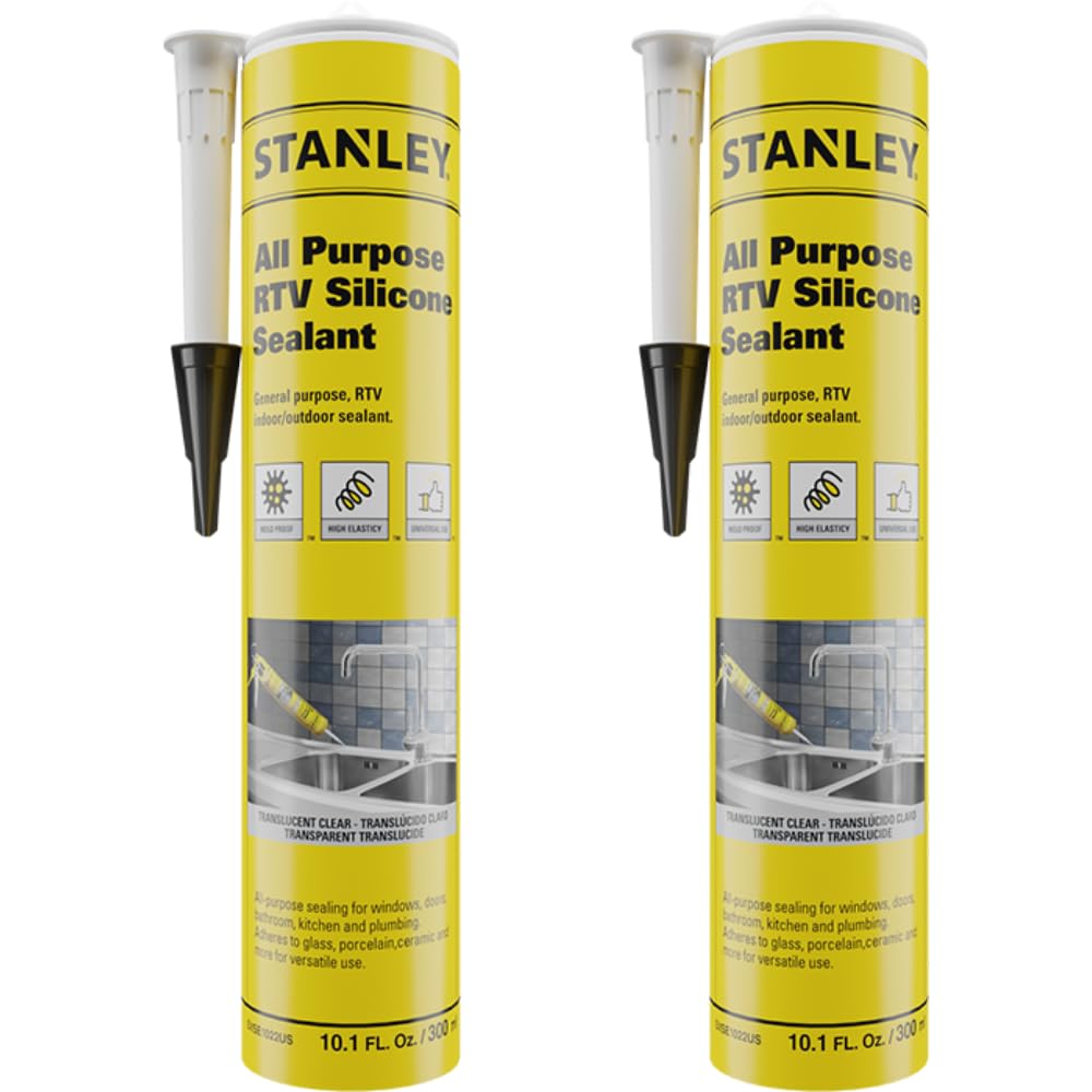 Sellador De Silicona Stanley Multiusos Rtv, 300 Ml, Translúcido, Paquete De 2