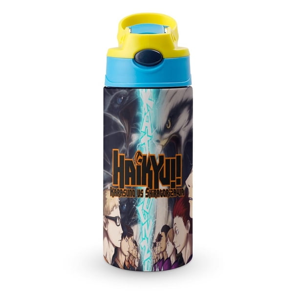Haikyuu!! Botella de Agua con Tapa Pop Top de Un Toque, Acero Inoxidable, a Prueba de Fugas, para Deportes, Botella Infantil azul 12 oz