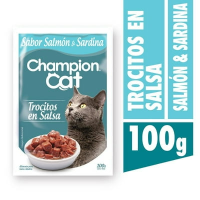 Alimento Húmedo Gato Adulto Trocitos Sabor Salmón Y Sardina Pouch 100 G Champion Cat