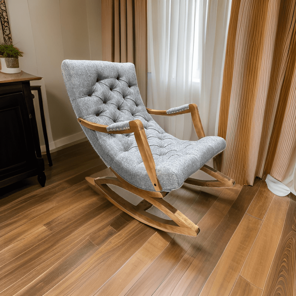 Muebles New - Silla Mecedora Capitone Gris Lino