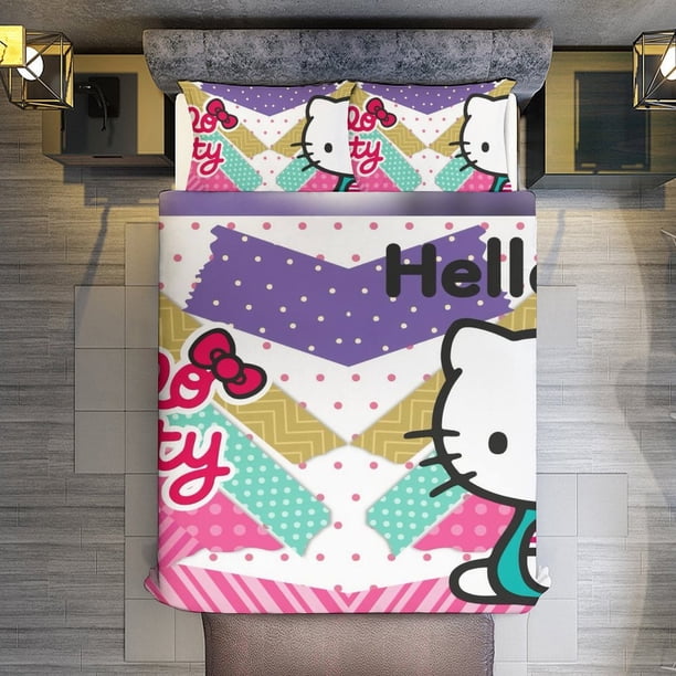 Hello Kitty Cow 3 Pieces Duvet Cover Set Full Size Super Soft Fade Resistant Microfiber