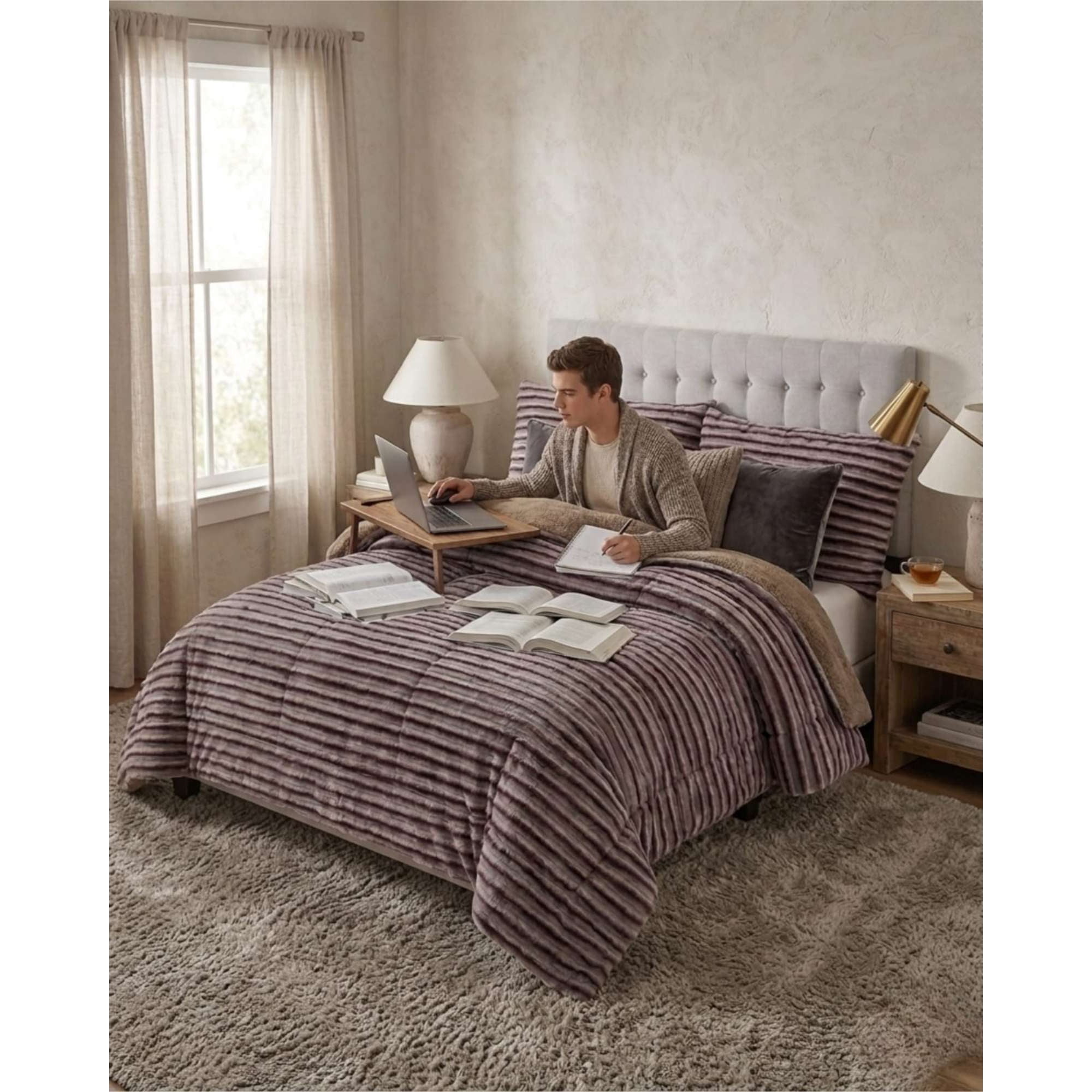 Todo Para El Hogar - Plumon 2 Plazas Diseño Pana Moderno Con Chiporro