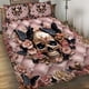 thumbnail image 1 of Calavera rosa y mariposas negras - Juego de edredón personalizado Calavera, 1 of 3