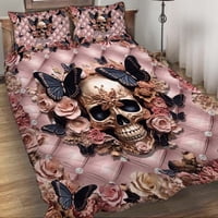 Milsleep - Calavera Rosa Y Mariposas Negras - Juego De Edredón Personalizado Calavera