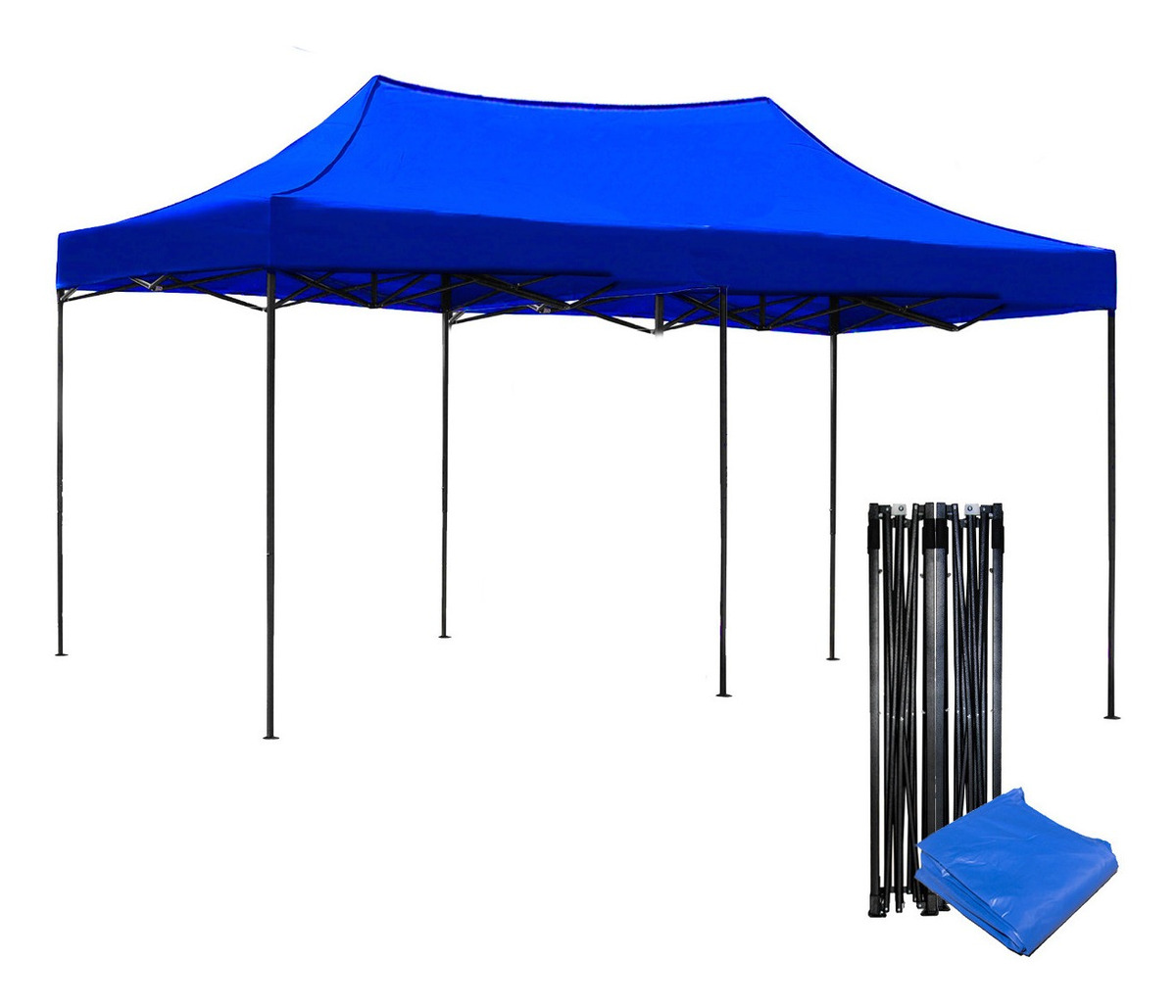Jardimex - Toldo Plegable 3X6 Impermeable Retractil Azul Metalico