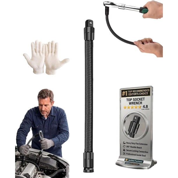 Eje flexible 1/2" 360° acero resorte largo alcance barra plegable enchufes
