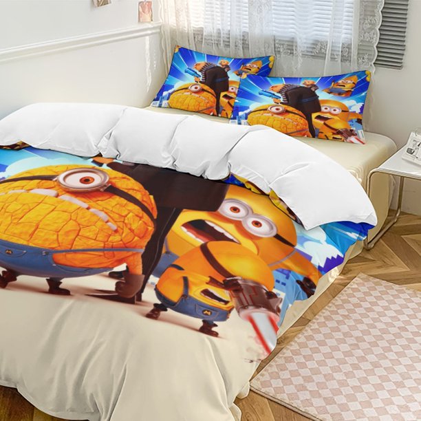 x488 Despicable Me 3-Piece Bedding Set Warm And Comfortable Soft Duvet Cover Bed Set with 1 Duvet Cover And 2 Pillowcases for Bedroom b488