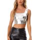 thumbnail image 1 of INSPIRE CHIC Top sin mangas para mujer U Neck Party Clubwear Holographic Shiny Metallic Crop Top Silver L, 1 of 6