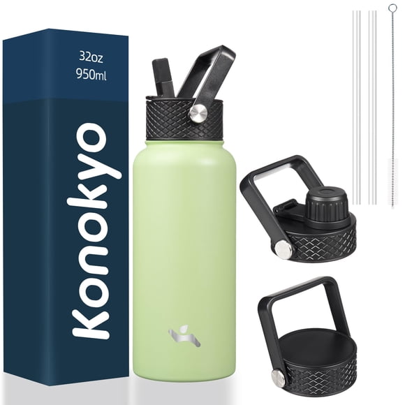 Botella de agua Konokyo con aislamiento de acero inoxidable, 950 ml, con 3 tapas