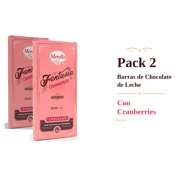 Pack Tableta de Chocolate Leche Cranberries 2un x 75G