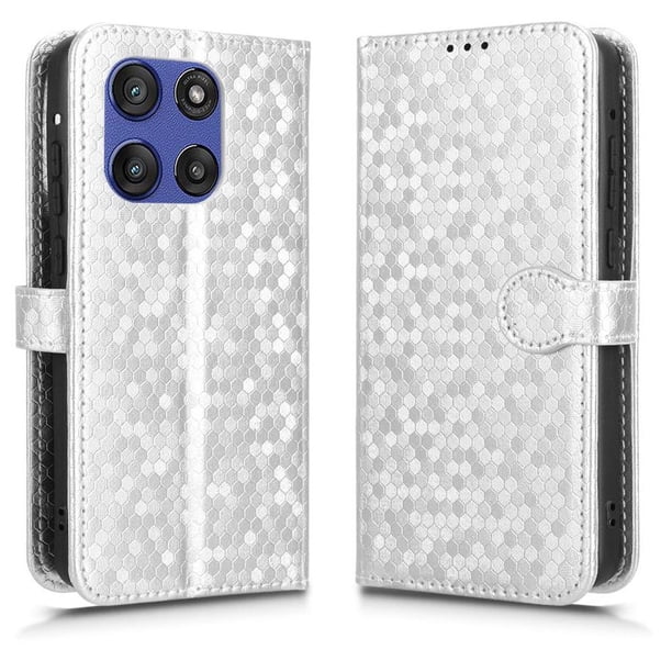 Funda Cartera Lunares Motorola Edge 60 Stylus con Tarjetero, Correa y Soporte Plata