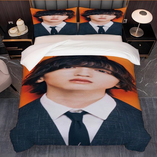 3pcs Orange Portrait of Daozhi Junyou Themed Korean Style Ins Style Printed Bedding Three-Piece Set Duvet Cover Pillowcase Set