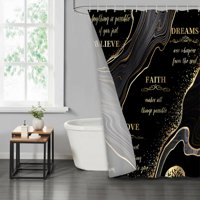 Lvrlvr 1 Pieza Cortina De Ducha Con Frases Inspiradoras Y Mármol Negro Dorado, Estilo Elegante Moderno, Tamaño 180X180 Cm + 12 Ganchos De Tipo C