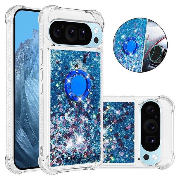 Funda Para Google Pixel 9/9 Pro Con Brillo Líquido, Protección Completa Y Soporte De Anillo Giratorio