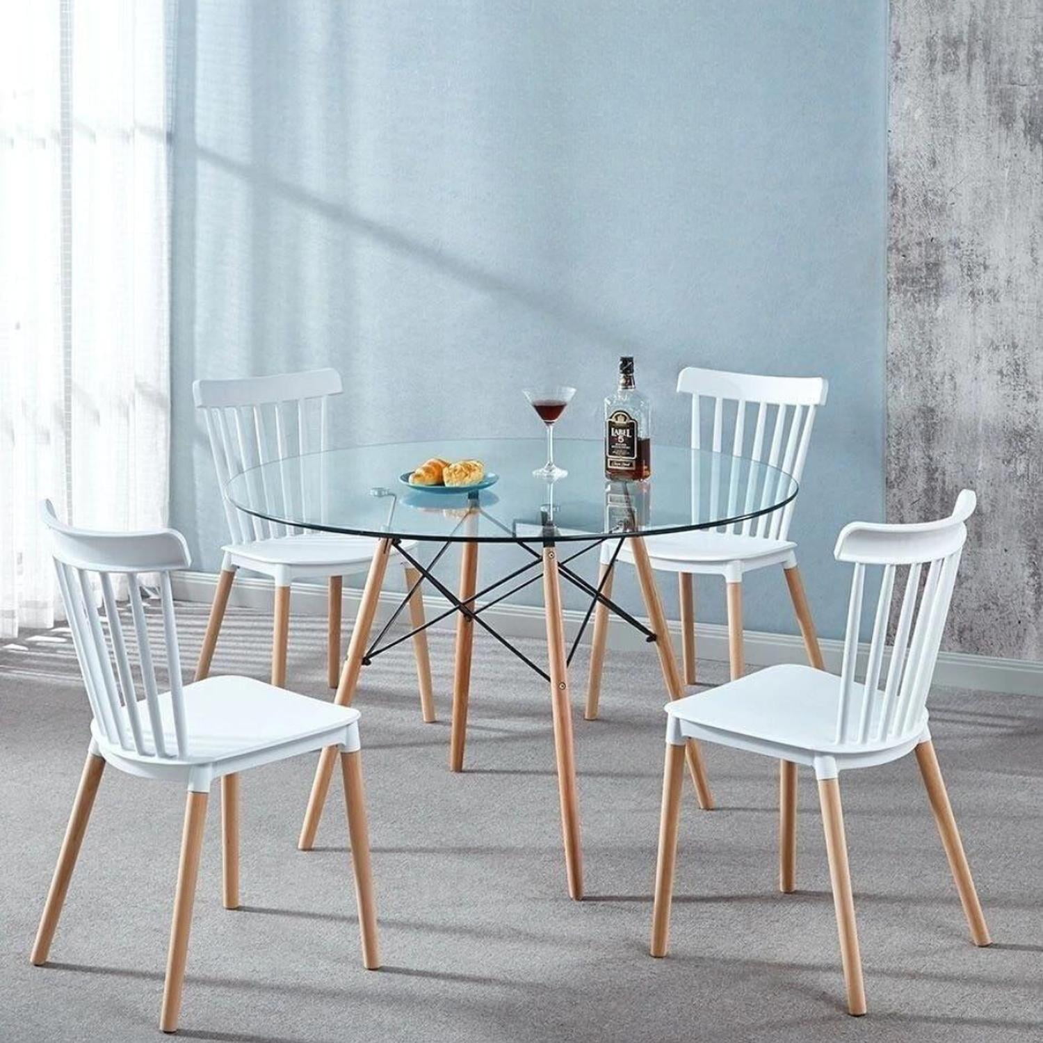 Pandalino - Comedor Mesa Redonda Elida 100cm + 4 Sillas Windsor Blanca Blanco