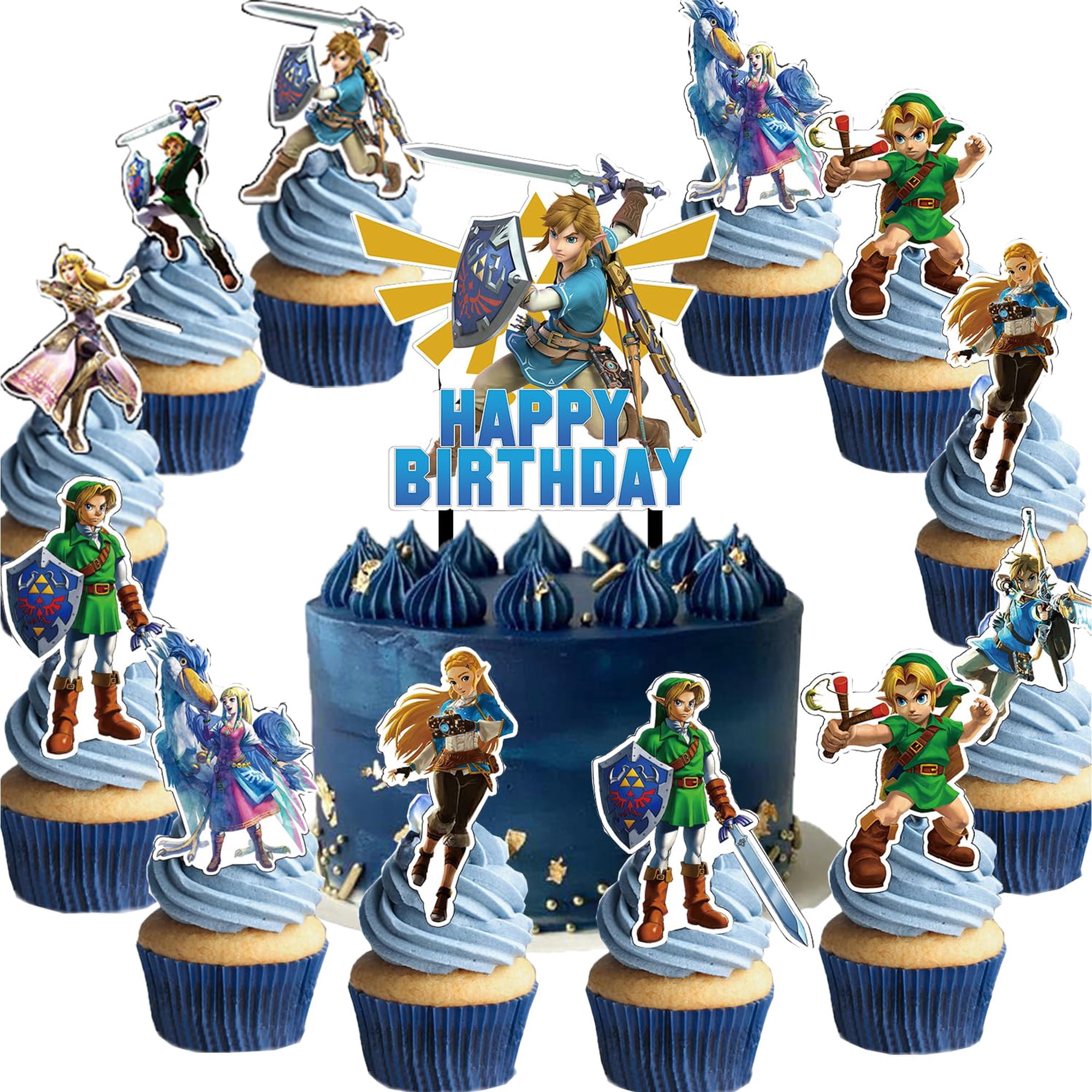 Ldakzfv - Set De Artículos Para Fiesta De Cumpleaños Zelda Con 1 Adorno Para Tarta Y 24 Adornos Para Magdalena