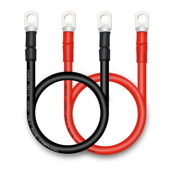 Cable De Batería 2 Awg Con Terminales 45 Cm Cobre 2 Piezas