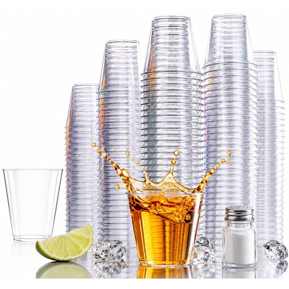 Stumbelina 100 UNIDADES | VASOS DE PLÁSTICO TRANSPARENTES DE 1 OZ | Vasos desechables para fiestas | Mini copas para gelatina y shots