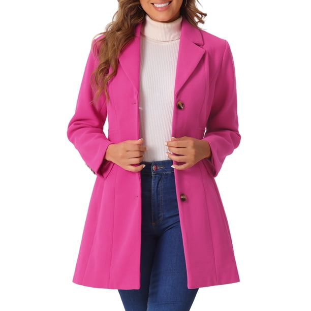 INSPIRE CHIC Abrigos de Mujer con Botonadura Simple Abrigo Largo de Invierno Gabardina XS Rosa Fucsia