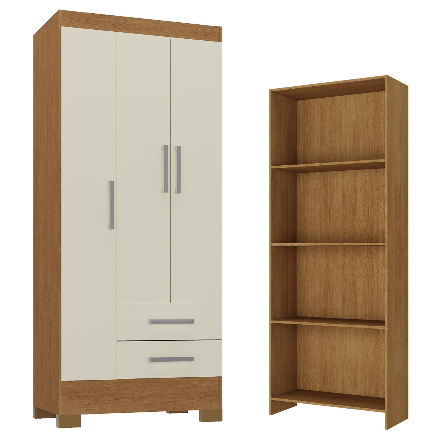 Movelaria - Combo Clóset 3 Puertas 2 Cajones + Librero Off White R3216 Blanco